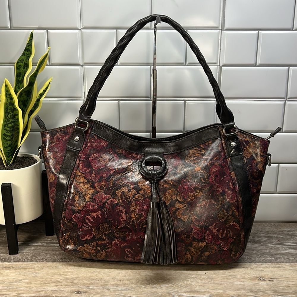 CLOSET CLEARANCE Patricia Nash Floral Tapestry Tote - Burgundy and Brow